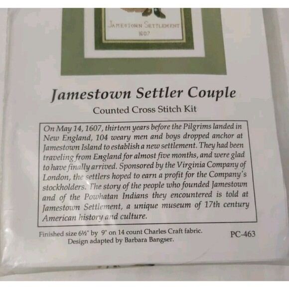 Posy Collection PC463 Jamestown Settler Couple Counted Cross Stitch Sealed Kit - Picture 3 of 4